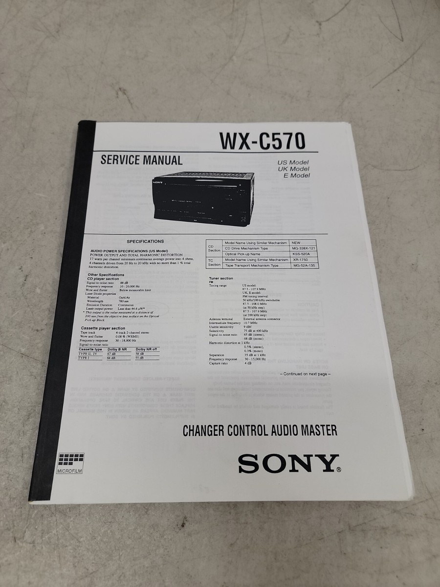 Sony Service Manual, WX-C570, changer control audio master | eBay