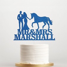 Personalised Bride & Groom Horse Riding Wedding Party Glitter Cake Topper 