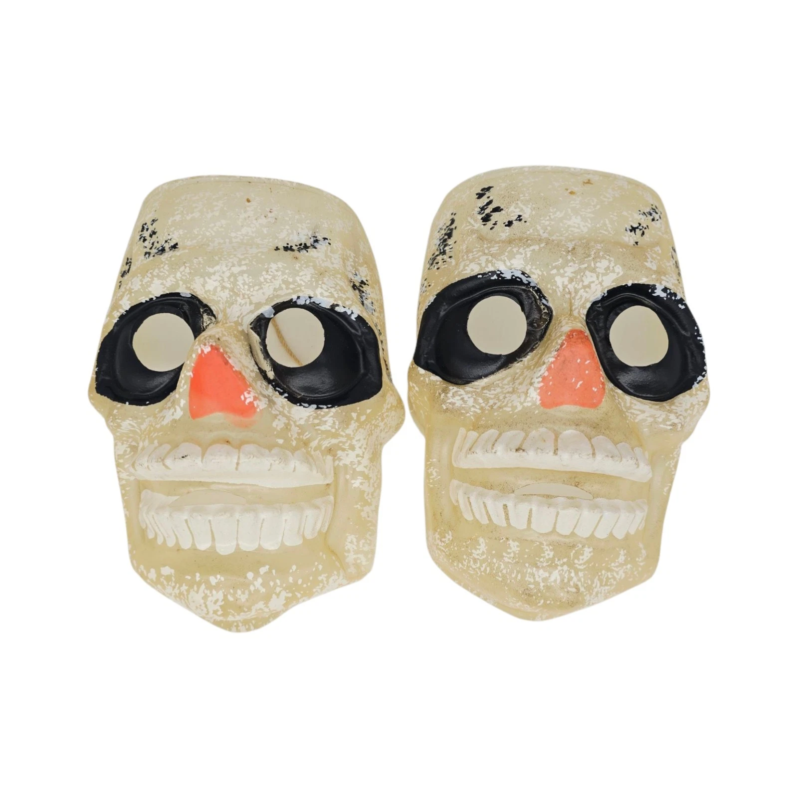 Vintage Halloween Skull Mask Plastic Skeleton Face Spooky 70s 80s Pair Lot 2