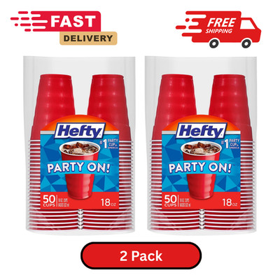 Hefty Party On Disposable Plastic Cups, Red, 18 oz, 50 Count pack of 2 FREESHIP