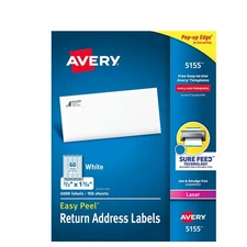Avery Easy Peel Mailing Address Labels Laser 2/3 x 1 3/4 White 6000/Pack 5155