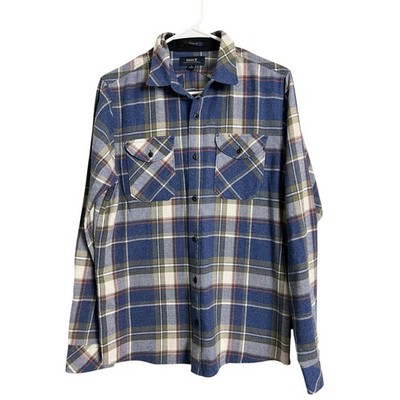 Roark Flannel Button Up Shirt Mens Small Blue Plaid Long Sleeve Classic Fit