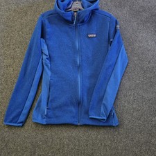 Patagonia Women  s M Fits S Blue Full Zip Hooded Fleece Jacket Logo Read 