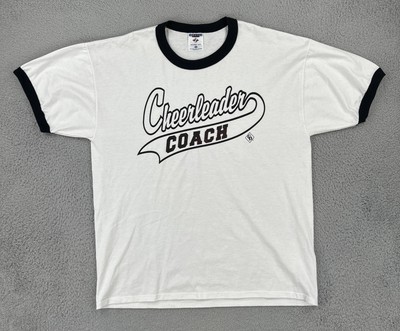 Vintage Jerzees 90s Adult XL White Short Sleeve Ringer T Shirt Cheerleader Coach