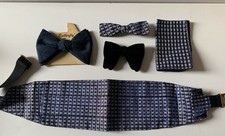 Vintage 3 Bow Ties Cummerbund Hankie Set Rayon