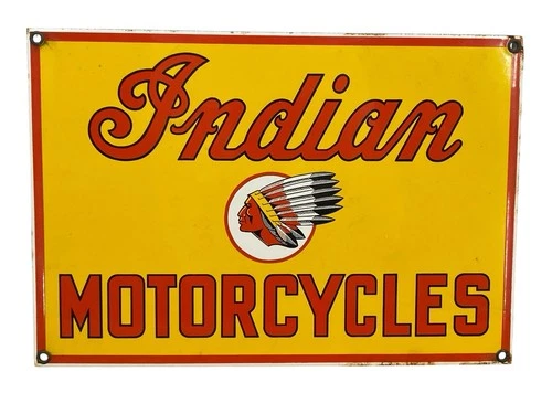VINTAGE INDIAN MOTORCYCLES 12” PORCELAIN SIGN PARTS CHIEF DEALER MOTOR OIL