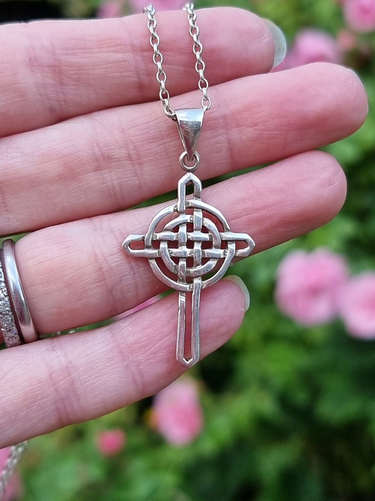 Solid 925 Sterling Silver Celtic Cross Pendant Ne… - image 3