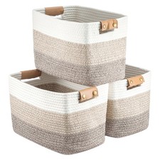 3 Pcs Woven Storage Basket Cotton Rope Laundry Bin with Handles Closet Organizer