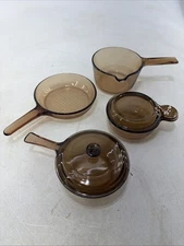 VTG Corning Ware Vision Pyrex Set 4 Sauce Pans & Skillet Plus 2 Lids