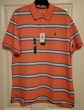 IZOD Advantage Performance Stretch Men's Polo Cayenne Orange Blue Size Large NWT