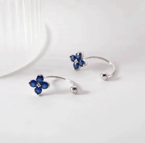 Sterling Silver Blue Crystal Flower Stud/Dangle Earrings Pair Ball Closure 