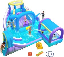 Inflatable Water Slide for Kids Aged 3-10, Water Bounce House with 3 Slides, 2 S