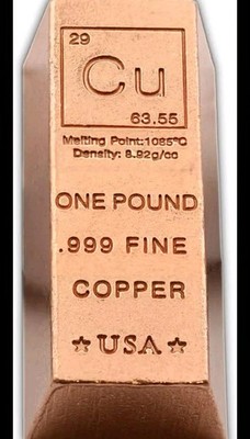 1 lb Copper Ingot/ .999 Fine Copper/ 16 oz Trapezoid Bullion Bar