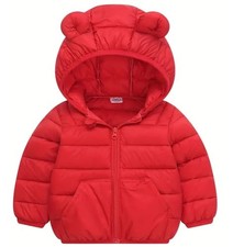 Toddler Winter Coats Puffer Padded Jacket Baby Boys Girls Bear Hoods 1-2T Red