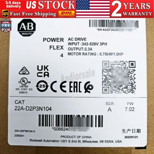 22AD2P3N104 Allen-Bradley 22A-D2P3N104 /A 4 0.75 kW 1 HP AC Drive  US Free Tax