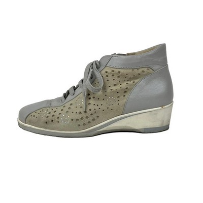 YOSHIE INABA - Gray White Suede Leather Women's Sneakers