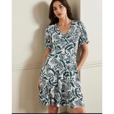 Boden Womens V Neck Jersey Dress Green Sz 8