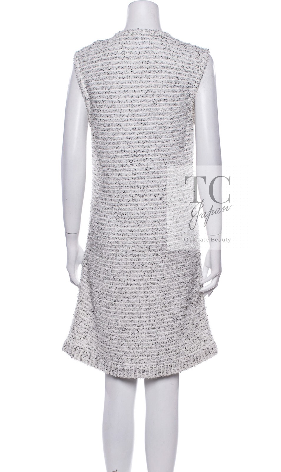 $1.8K CHANEL 16PS White Gray Sleeveless CC Buttons Stretch Knit Dress 36 US4 thumbnail 4