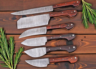 CUSTOM MADE HAND FORGED DAMASCUS STEEL CHEF SET KITCHEN KNIVES 1790