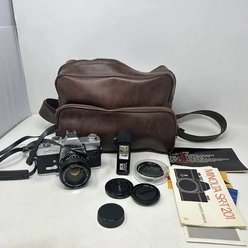 Mint Minolta SRT-201 Vintage 35mm Camera 50mm 1.7 MD TELE Rokkor-X Lens W/ Extra