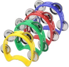 4-Pack Plastic Percussion Handheld Tambourines with 4 Jingle Bells, 4 Color