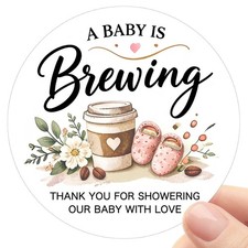 120pcs A Baby is Brewing Thank You Stickers,Coffee Theme Shower Favor Brown