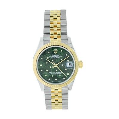 Rolex Datejust 31 Watch 31MM Green No Markers Dial Yellow Gold