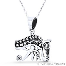 Eye of Ra Horus & Snake Egyptian Udjat Wedjat .925 Sterling Silver Charm Pendant