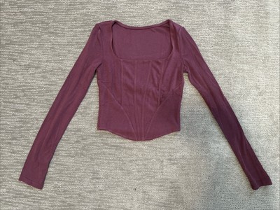 OGLmove Eco-Mousse  long Sleeve Square Neck Corset Top - Burgandy / S