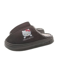 Hello Kitty Slippers Black 42-43 US 8 Plush Cozy Sanrio Mules House Shoe New