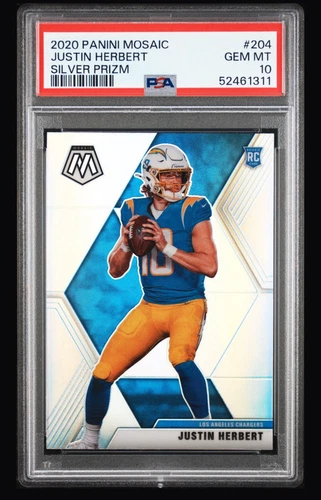 2020 Panini Mosaic - Rookies #204 Justin Herbert Silver Prizm PSA 10 (RC)
