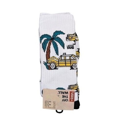 Vans Crew Socks Mens Womens 6.5-9 White Taxi Car Palm Trees Skate Surf Athletic