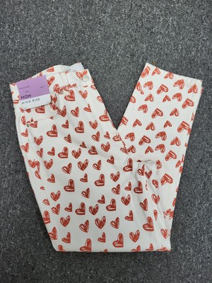 Next High Rise Mom Jeans weiß mit rotem Herzmuster. Größe 12 Regular Neu mit Etikett. PD