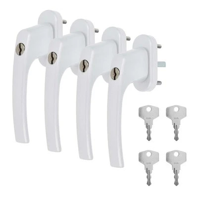 KJ-VERTRIEB 4 x Alu Fenstergriffe in Weiß abschließbar - Stiftlänge 45mm