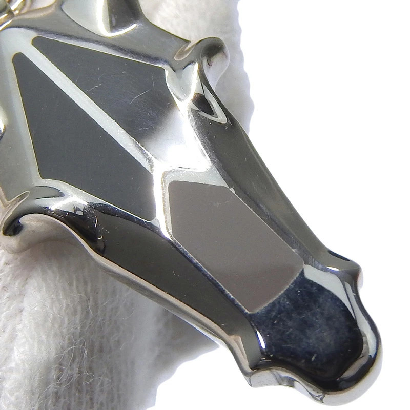 Used Hermes Destrier Necklace Metal Buffalo Horn Silver Color Horse Head He1035 View 5