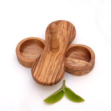 Contenitore spezie in legno di ulivo fatto a mano tunisino doppio scomparto coperchio