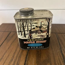 Vintage Pure Vermont Maple Syrup Can Display Tin 16 oz Made In USA