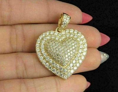 2Ct Round Lab Created Diamond Heart Women's Charm Pendant 14K Yellow Gold Plated