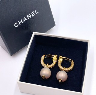 Orecchini Autentici Chanel Marca Coco Perle Strass 01P Incisi con Scatola BA010156