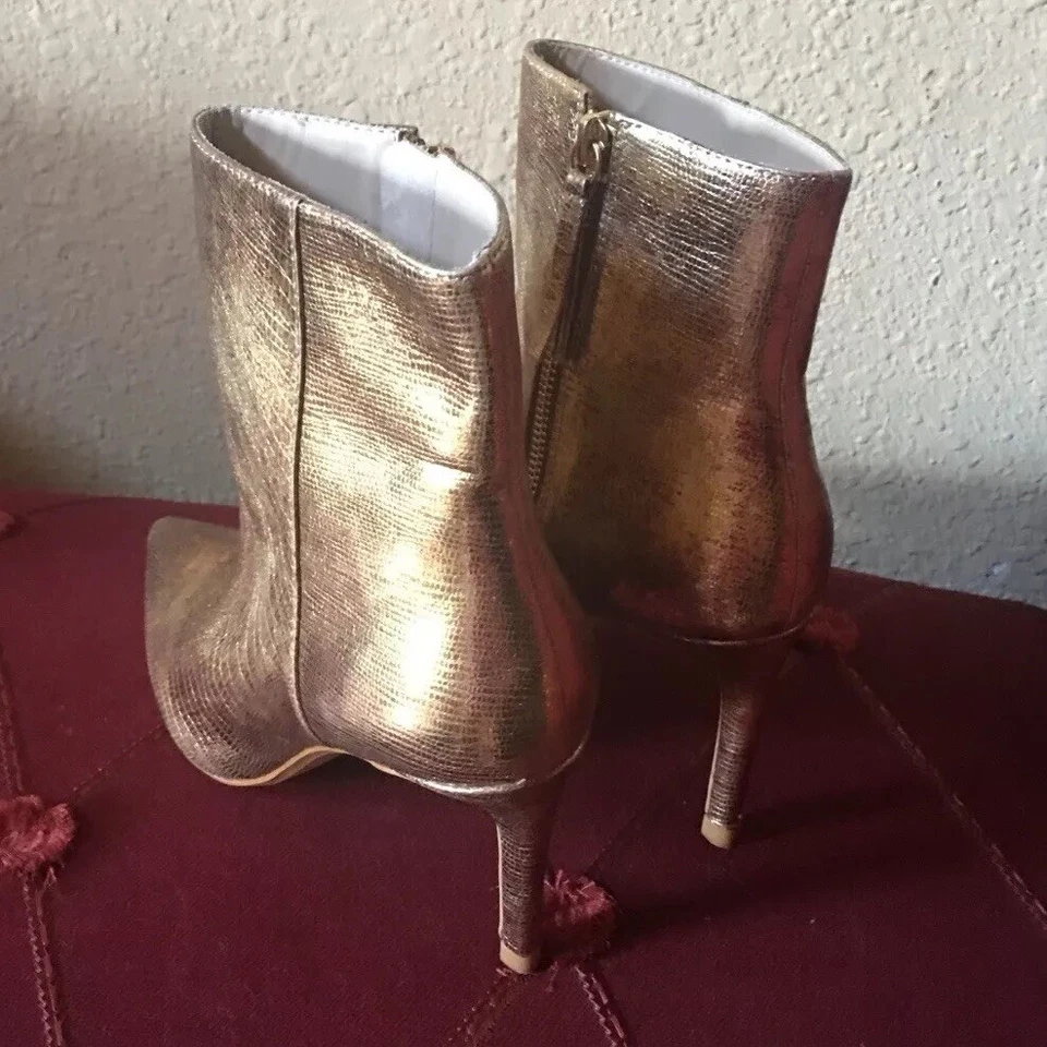 😎💛Zara Collection Woman’s Gold Leather Ankle Boot Pointed Toe Side Zip 36 - Image 2 of 3