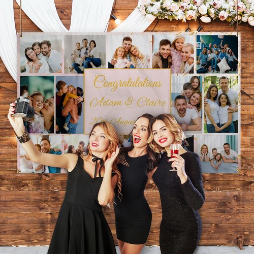 Custom Photo Banner Wedding Banner Anniversary Large Backdrop Rose Gold - Picture 2 of 12