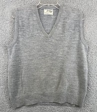 VTG Lord Jeff Gray Sweater Vest V-Neck Gray Knitted Wool Size Large Men  s