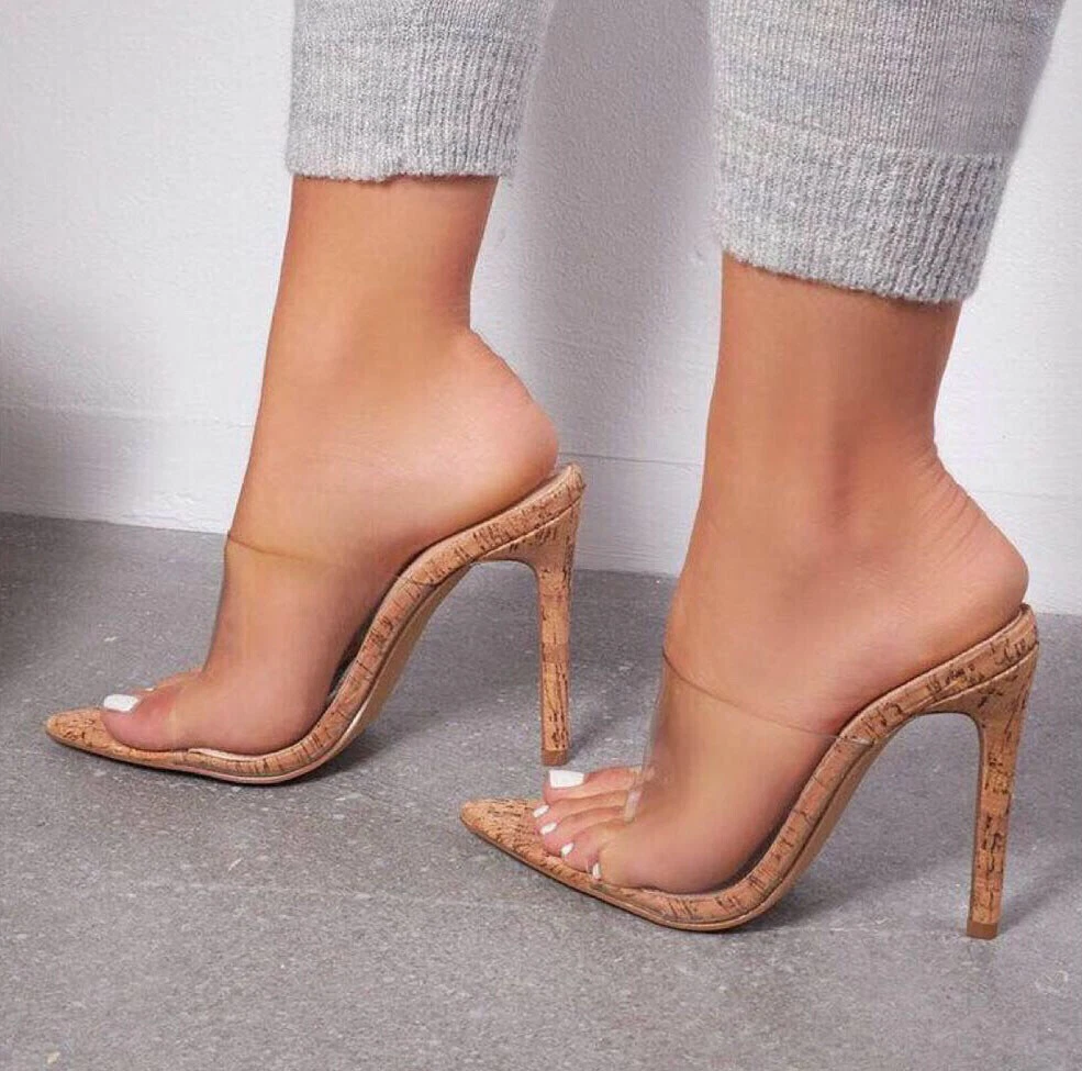 Clear pointed store toe mules