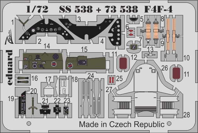 Eduard Accessories SS538 - 1:72 F4F-4 for Airfix - Etching Set - New