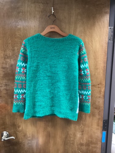 Youth NWOT "Holiday Time" green w/ Xmas colored pullover sweater. Size MED - Picture 2 of 2