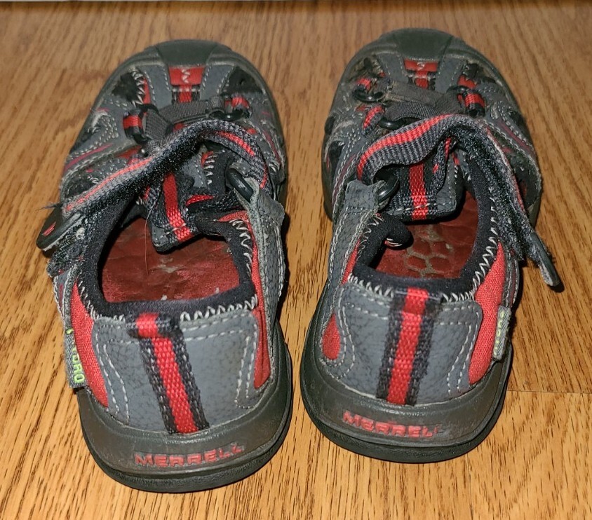 Scarpe da trekking Merrell bambini 10 sandali grigio rosso idrosport gioventù sport acquatici