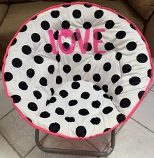JUSTICE SAUCER CHAIR PLUSH POLKADOTS LOVE SHIMMERING SEQUINS 30” SUPER CUTE!!