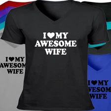 I Love My Awesome Wife Funny Couples Matching Heart Gift Mens Tee V-Neck T-Shirt