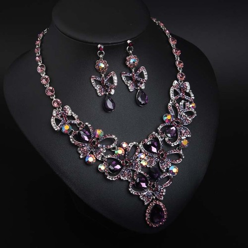 Fashion Flower Women Statement Necklace Earring Crystal Jewelry Set Bridal Gifts - 第 359/661 張圖片