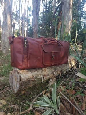 Herren weiches Leder Outdoor Fitnessstudio Seesack Reise Weekender Übernachtu...
